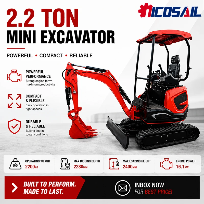 2.2Ton Mini Excavator With CE Euro 5 Certificate Support Custom Equipments For Narrow Space Landscaping Trenching And Farm
2.2Ton Mini Excavator With CE Euro 5 Certificate Support Custom Equipments For Narrow Space Landscaping Trenching And Farm