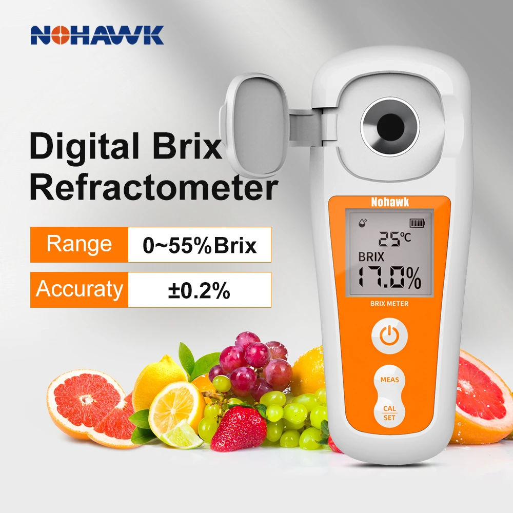 Nohawk Digital Brix Refractometer Range 0-55%,±0.2% Precision Auto Temperature Compensation Brix Meter for Liquid Sugar Content
Nohawk Digital Brix Refractometer Range 0-55%,±0.2% Precision Auto Temperature Compensation Brix Meter for Liquid Sugar Content
