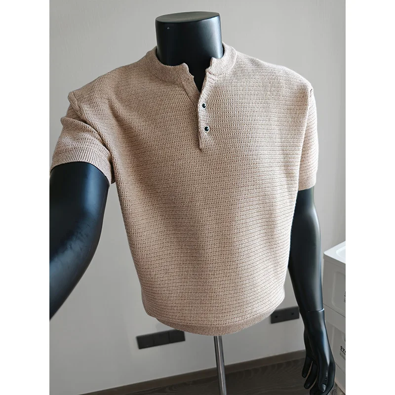 Summer Henry Collar Solid Color Retro Knitted Short Sleeved T-shirt Men Slim Fit Casual T-shirts Ice Silk Comfortable Tee Top
Summer Henry Collar Solid Color Retro Knitted Short Sleeved T-shirt Men Slim Fit Casual T-shirts Ice Silk Comfortable Tee Top