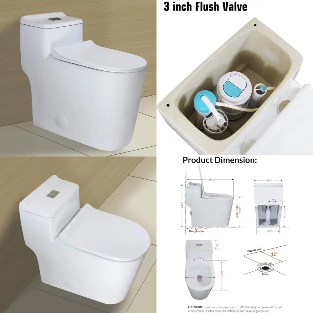 Elongated Dual Flush Toilet, Low Profile 17.25", Comfort Height with Soft-Closing Seat, White
Elongated Dual Flush Toilet, Low Profile 17.25", Comfort Height with Soft-Closing Seat, White