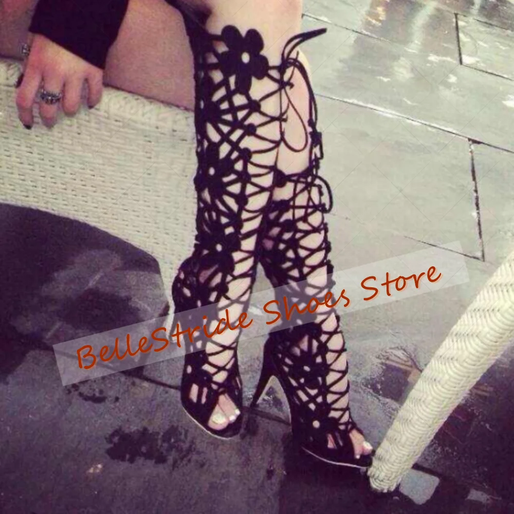Black Flower Decor Sandals Boots Hollow Out Open Toe Women Shoes Thin High Heels Party Banquet Dating 2025 Zapatos Para Mujere 
Black Flower Decor Sandals Boots Hollow Out Open Toe Women Shoes Thin High Heels Party Banquet Dating 2025 Zapatos Para Mujere