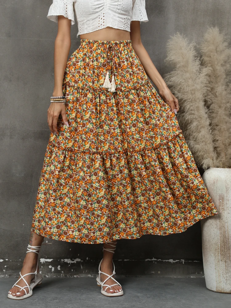 Women's Skirts Fashion Holiday Bohemian Floral Skirt Casual Loose Fungus Folds Skirts 2023 Spring Summer Skirt With Tassel Belt
Women's Skirts Fashion Holiday Bohemian Floral Skirt Casual Loose Fungus Folds Skirts 2023 Spring Summer Skirt With Tassel Belt