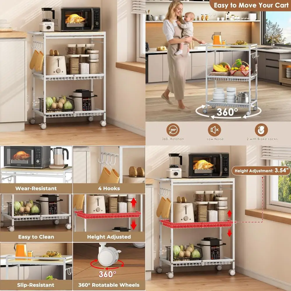 White 3-Tier Lockable Wheel Kitchen Cart with Push Handle, 210 lbs Capacity for Kitchen, Dining, Office, and More
White 3-Tier Lockable Wheel Kitchen Cart with Push Handle, 210 lbs Capacity for Kitchen, Dining, Office, and More