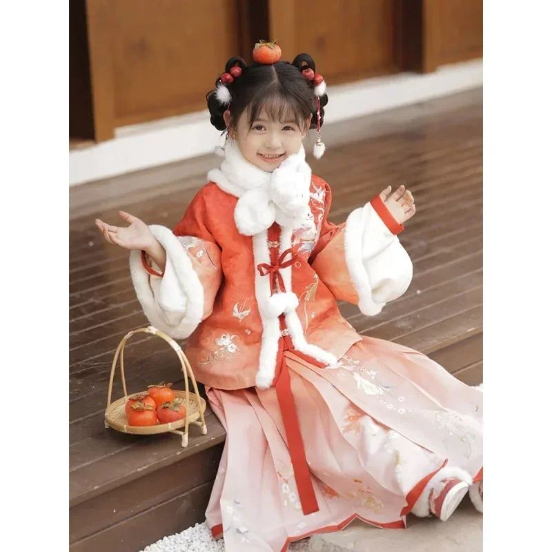 Girl Chinese New Year Clothing Fleece Long Sleeved Top Printed Horse Faced Skirt Hanfu Dress Children Improved Modern Hanfu
Girl Chinese New Year Clothing Fleece Long Sleeved Top Printed Horse Faced Skirt Hanfu Dress Children Improved Modern Hanfu