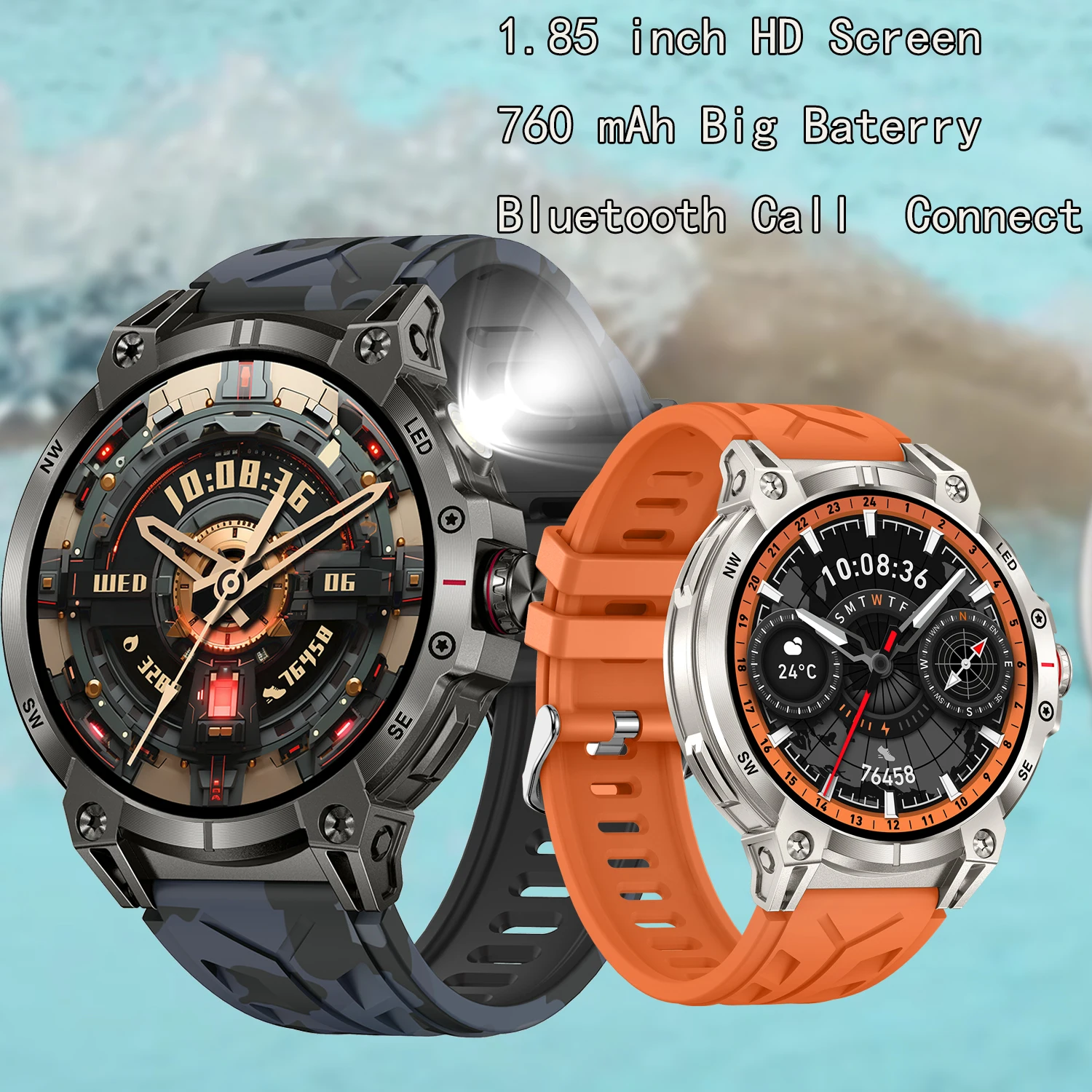 760mAh Men Bluetooth Smart Watch LED Flashlight Copmpass BT Calling Voice Assistant Health Monitoring Outdoor Sports Smartwatch
760mAh Men Bluetooth Smart Watch LED Flashlight Copmpass BT Calling Voice Assistant Health Monitoring Outdoor Sports Smartwatch