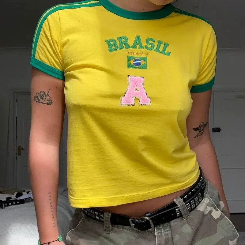 Summer Round Neck Harajuku Woman Clothing T-Shirts Y2k Crop Tops Aesthetic Vintage Streetwear Streetwear Short Sleeve Casual New
Summer Round Neck Harajuku Woman Clothing T-Shirts Y2k Crop Tops Aesthetic Vintage Streetwear Streetwear Short Sleeve Casual New