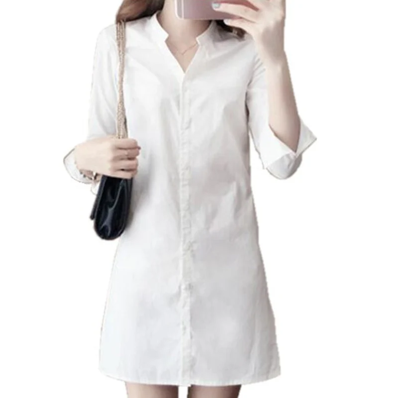 V Neck Loose fit Office Buttons Women Ladies White Shirt Polyester Dress Casual Blouse Summer Solid 3/4 sleeves
V Neck Loose fit Office Buttons Women Ladies White Shirt Polyester Dress Casual Blouse Summer Solid 3/4 sleeves