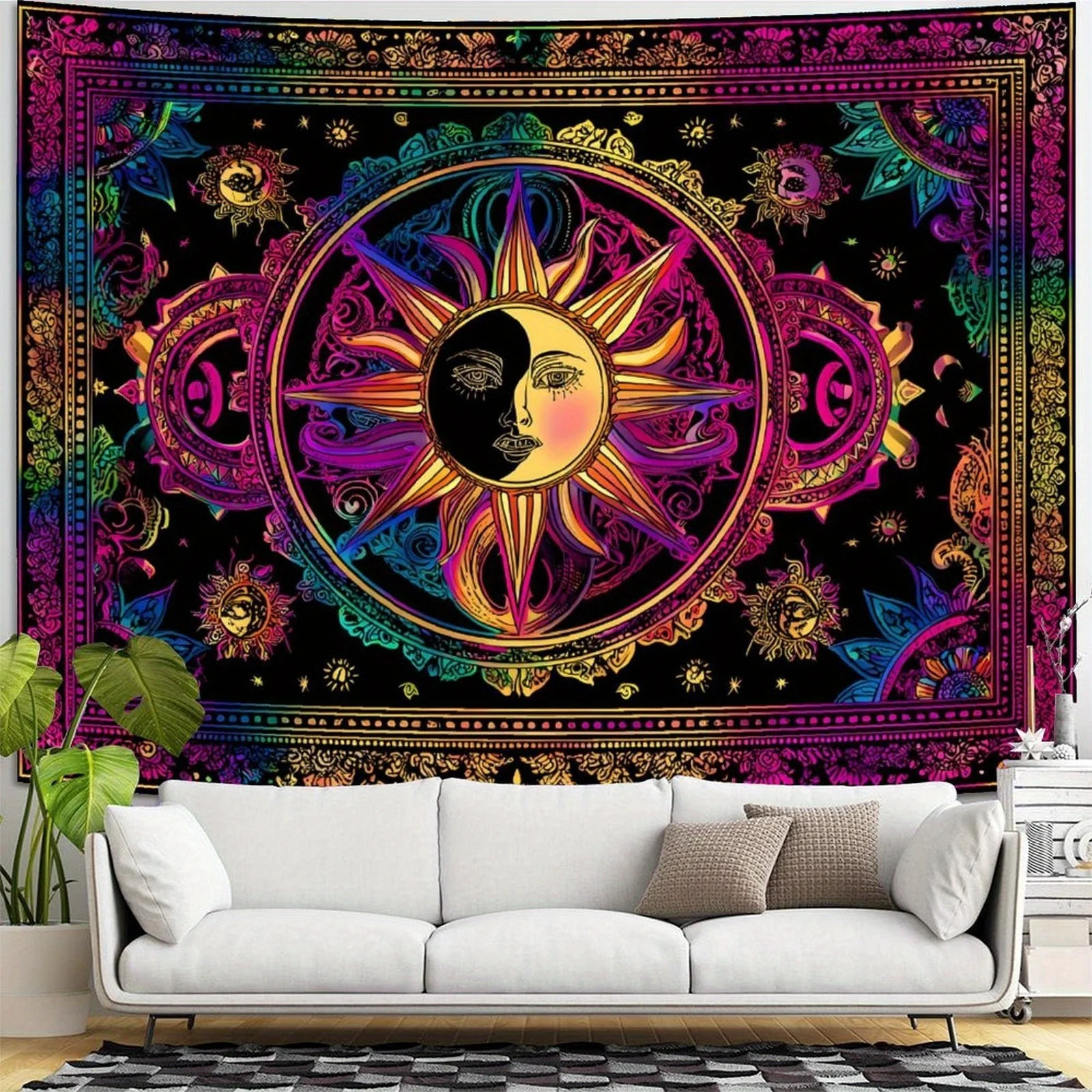 VIKAMA Boho Hippie Tapestry, Sun-Moon Fluorescent Psychedelic Print Mandala Wall Hanging For Bedroom And Living Room, Home Decor
VIKAMA Boho Hippie Tapestry, Sun-Moon Fluorescent Psychedelic Print Mandala Wall Hanging For Bedroom And Living Room, Home Decor