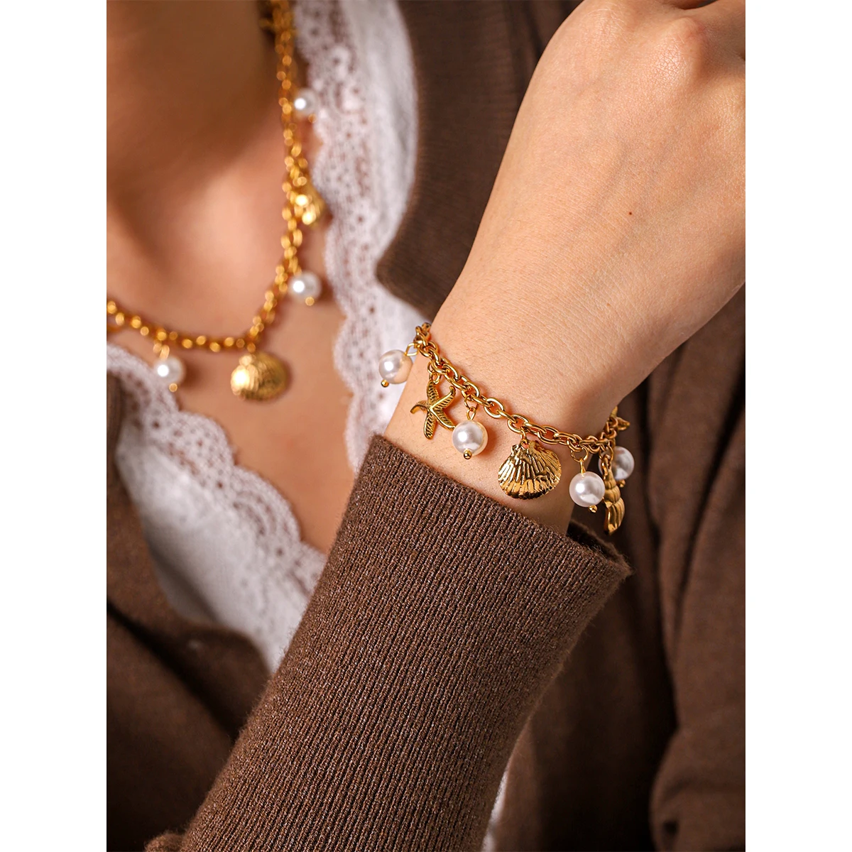 Chain Bracelet Necklace Ocean Style Summer Accessories Shell Pearl Shell Drop Stainless Steel High Quality Jewelry
Chain Bracelet Necklace Ocean Style Summer Accessories Shell Pearl Shell Drop Stainless Steel High Quality Jewelry