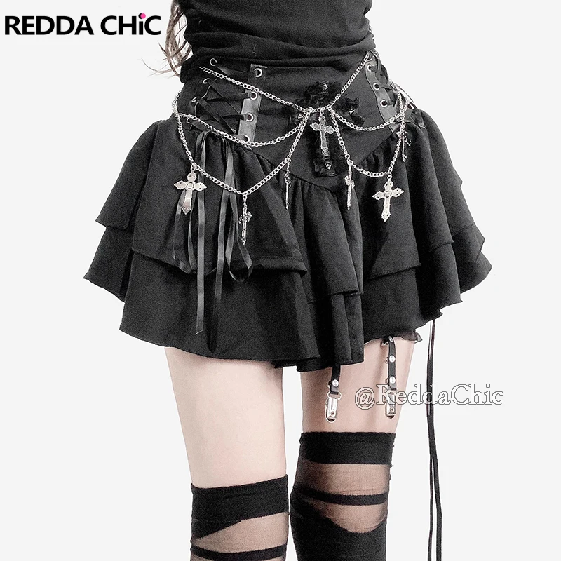REDDACHiC Black Stitch Lace Cross Mini Skirt Bowknot Lace Up Low Waist Pleated Ruffle Tiered Cake Skirt Goth Dark Women Clothes
REDDACHiC Black Stitch Lace Cross Mini Skirt Bowknot Lace Up Low Waist Pleated Ruffle Tiered Cake Skirt Goth Dark Women Clothes
