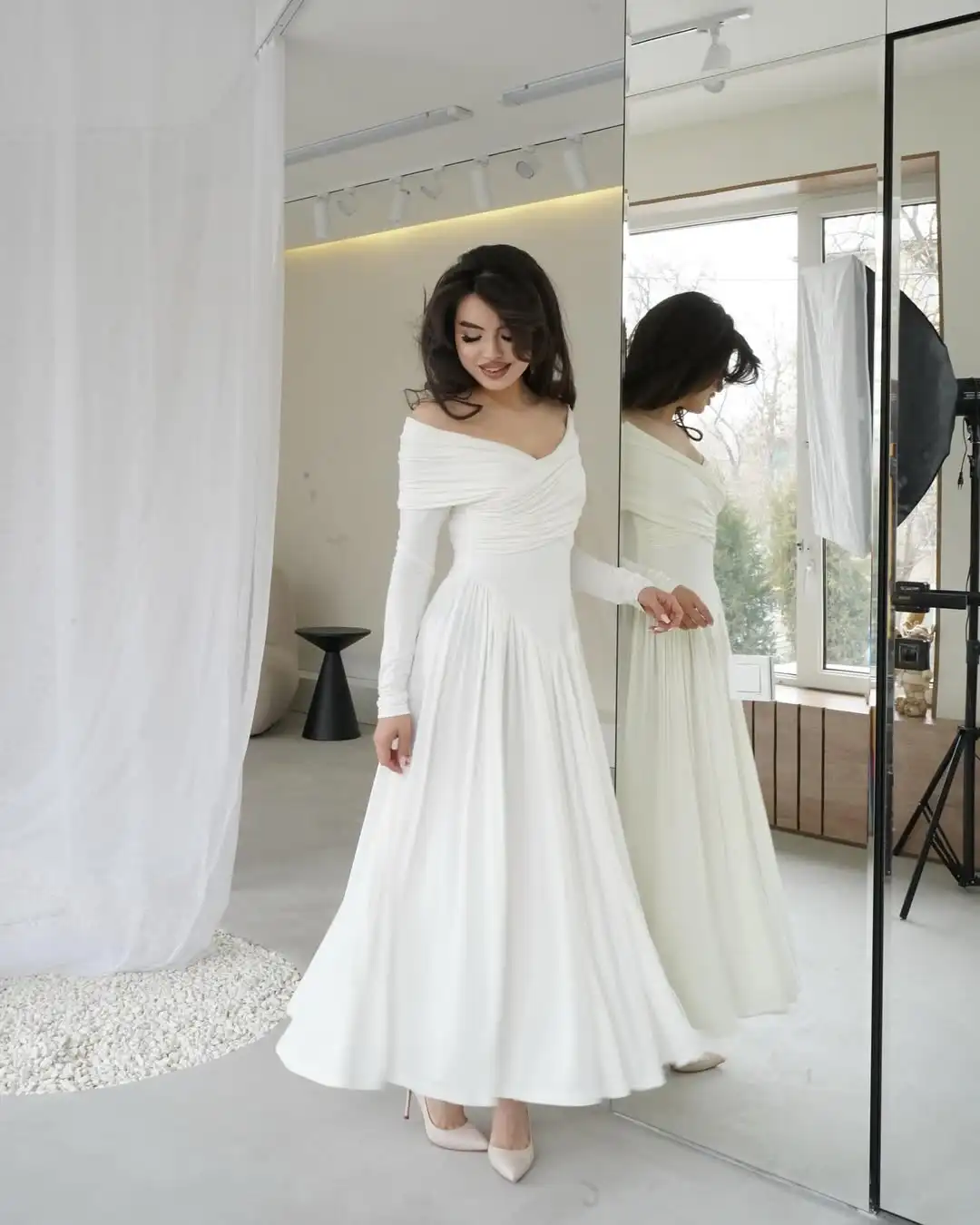 Customized Sexy Off The Shoulder Long Sleeves Prom Dresses Ankle Length Formal Occasion Dress Temperament Evening Dresses
Customized Sexy Off The Shoulder Long Sleeves Prom Dresses Ankle Length Formal Occasion Dress Temperament Evening Dresses