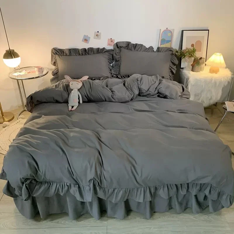 Ins Princess Style Bedding Set For Woman Cute Girl Solid Color Ruffles Duvet Cover Queen King Bed Sheet Bed Skirt Pillow Covers
Ins Princess Style Bedding Set For Woman Cute Girl Solid Color Ruffles Duvet Cover Queen King Bed Sheet Bed Skirt Pillow Covers