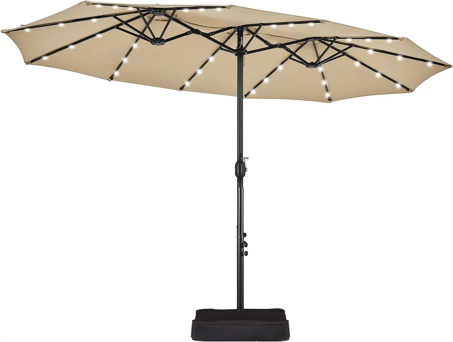 13ft Rectangle Patio Umbrella with 36 Solar LED Lights, Crank, Base Included
13ft Rectangle Patio Umbrella with 36 Solar LED Lights, Crank, Base Included