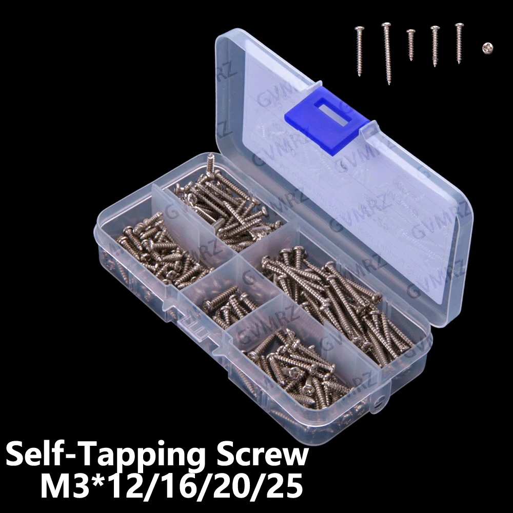 200PCS M3X16 M3X20 M3X12 4Values Self-Tapping Screw Set, Phillips Head Screws, M3*12/16/20/25 Pan Head Screw Combination Set
200PCS M3X16 M3X20 M3X12 4Values Self-Tapping Screw Set, Phillips Head Screws, M3*12/16/20/25 Pan Head Screw Combination Set