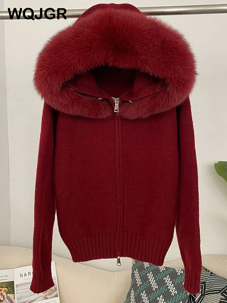 WQJGR High Quality Cardigan Sweater Women Hooded True Fox Fur Kniited Full Sleeve Fashion Autumn Winter
WQJGR High Quality Cardigan Sweater Women Hooded True Fox Fur Kniited Full Sleeve Fashion Autumn Winter