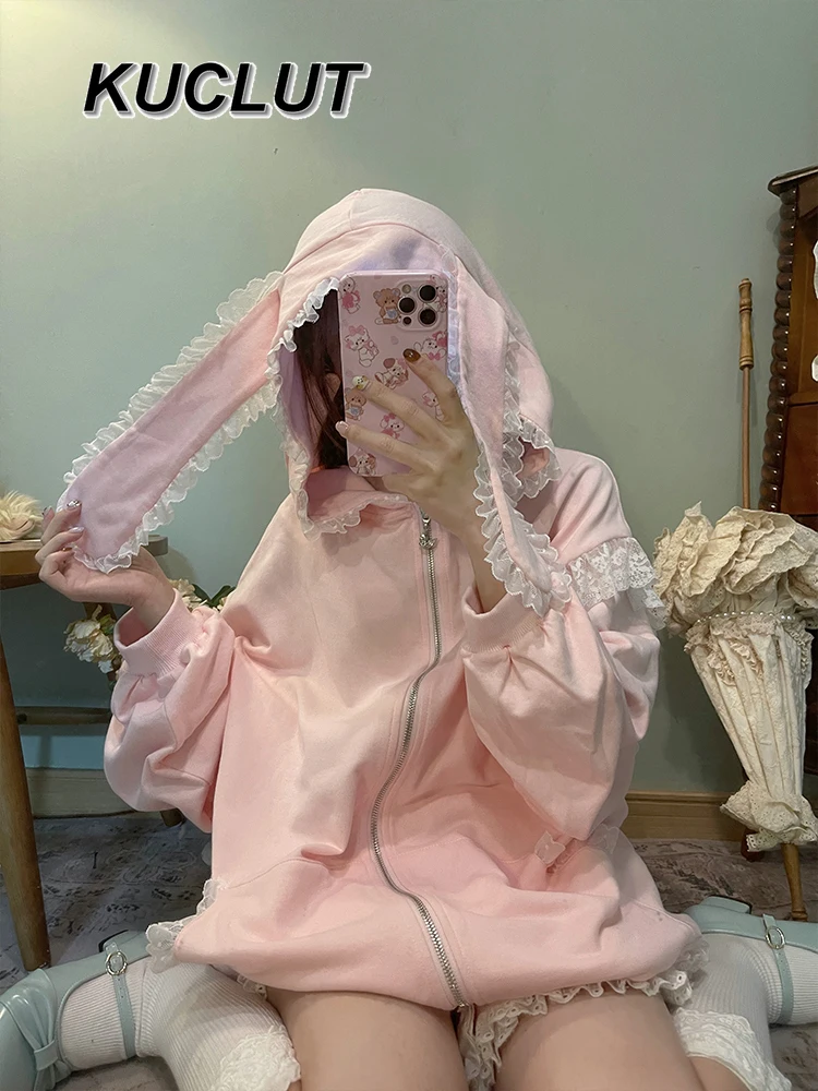Girls Rabbit Ears Lace Hooded Sweatshirt Solid Color Sweet and Cute Women's Jackets Spring Autumn Ladies Casual Coats
Girls Rabbit Ears Lace Hooded Sweatshirt Solid Color Sweet and Cute Women's Jackets Spring Autumn Ladies Casual Coats