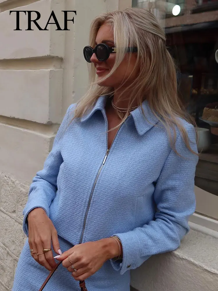 TRAF Spring Women's Fashion Chic Jacket Solid Turn-Down Collar Long Sleeves Pocket Zipper Wild High Street Female Short Coat
TRAF Spring Women's Fashion Chic Jacket Solid Turn-Down Collar Long Sleeves Pocket Zipper Wild High Street Female Short Coat