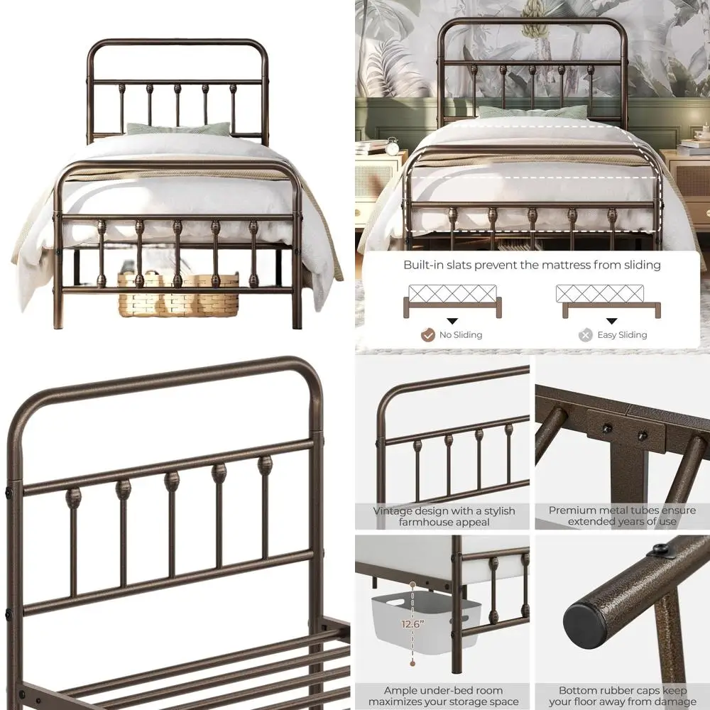 Twin Size Victorian Style Metal Bed Frame with Headboard, Footboard, Storage, No Box Spring Needed
Twin Size Victorian Style Metal Bed Frame with Headboard, Footboard, Storage, No Box Spring Needed