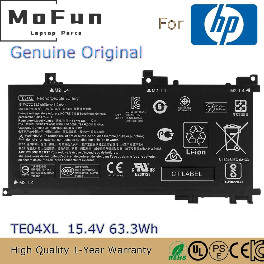 Brand New Original TE04XL 15.4V 63.3Wh Laptop Battery for HP Omen 15-AX200 Omen Pavilion 15-BC200NB HSTNN-DB7T 905277-855 etc.
Brand New Original TE04XL 15.4V 63.3Wh Laptop Battery for HP Omen 15-AX200 Omen Pavilion 15-BC200NB HSTNN-DB7T 905277-855 etc.