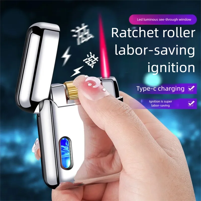 New Type-C Charging Inflatable Windproof Roller Ignition Direct Red Flame Lighter LED with Light Visible Window
New Type-C Charging Inflatable Windproof Roller Ignition Direct Red Flame Lighter LED with Light Visible Window
