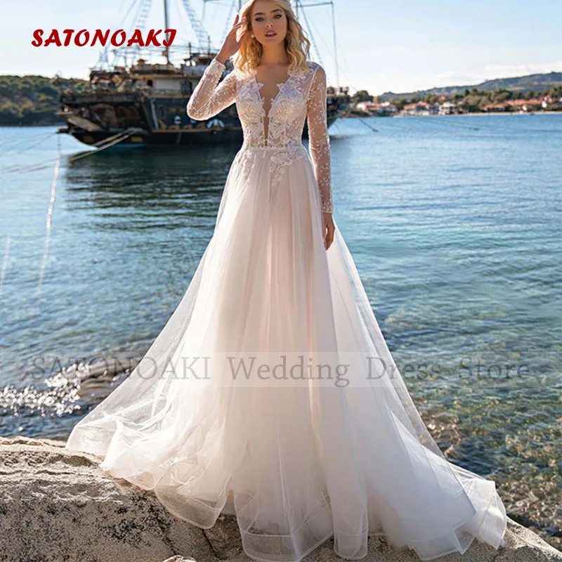 Elegant Sexy Beach V-Neck Lace Wedding Dress for Women A-Line Sweep Train Long Sleeves Bridal Gowns Vestido De Novia Custom Made
Elegant Sexy Beach V-Neck Lace Wedding Dress for Women A-Line Sweep Train Long Sleeves Bridal Gowns Vestido De Novia Custom Made