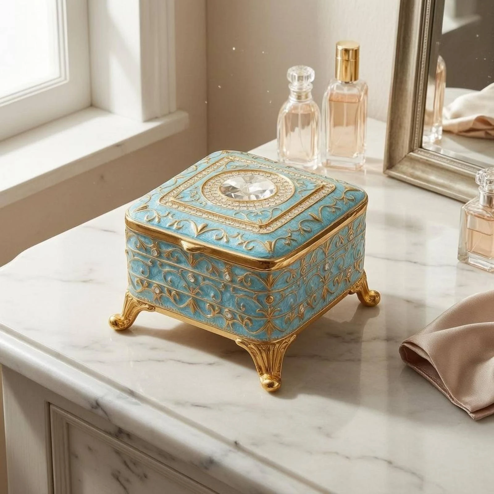 Decorative Jewelry Box Embossed Floral Ornate Jewelry Box Ornate Trinket Organizer Faceted Ornament Decor Item Gold Tone Trim
Decorative Jewelry Box Embossed Floral Ornate Jewelry Box Ornate Trinket Organizer Faceted Ornament Decor Item Gold Tone Trim