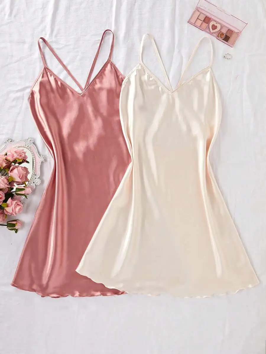 Women's Satin Slip Dress with Criss-Cross Straps, Soft Sleepwear Nightgown in Pink & Cream
Women's Satin Slip Dress with Criss-Cross Straps, Soft Sleepwear Nightgown in Pink & Cream
