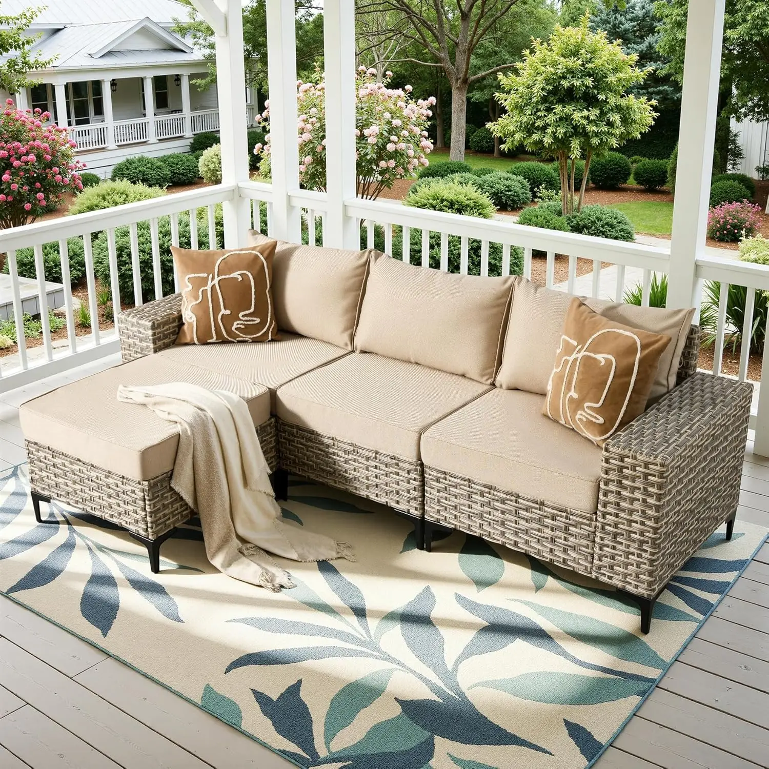 4pc Outdoor Wicker Sectional Sofa Set With Coffee Table For Patio Balcony Poolside Garden Lawn, Customized
4pc Outdoor Wicker Sectional Sofa Set With Coffee Table For Patio Balcony Poolside Garden Lawn, Customized
