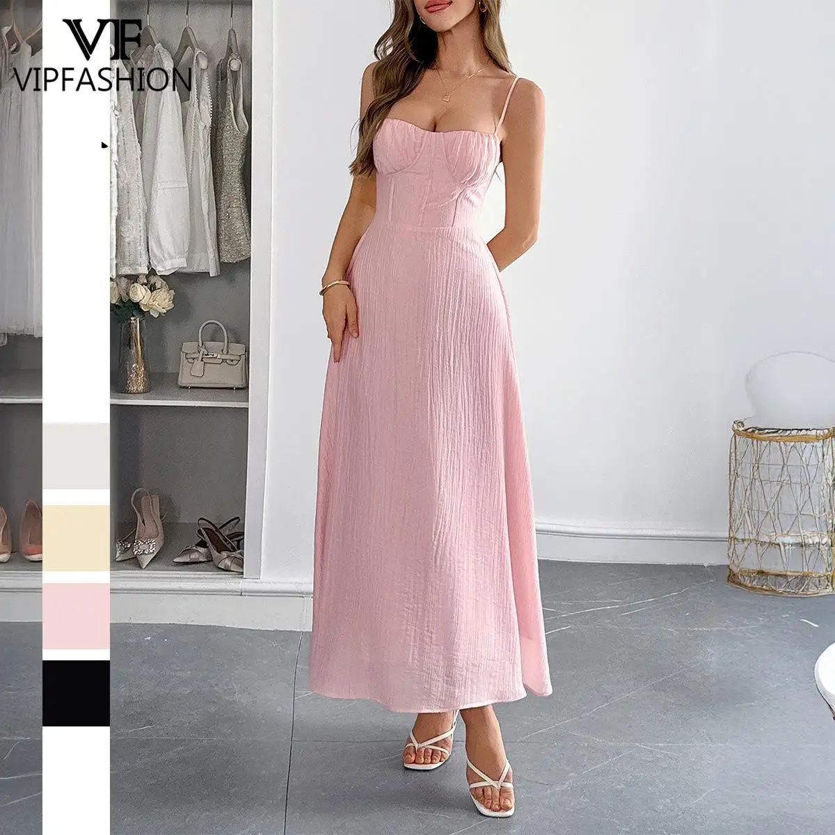 VIP FASHION Women Elegant Pink Spaghetti Strap Dress Sweetheart Neckline Corset Style Evening Gown Summer Vacation Maxi Dress
VIP FASHION Women Elegant Pink Spaghetti Strap Dress Sweetheart Neckline Corset Style Evening Gown Summer Vacation Maxi Dress