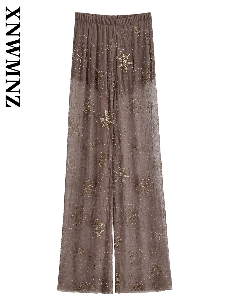 XNWMNZ 2025 Summer Lady Casual Fashion Elastic band Shirring Bottoms Simple Woman BROWN Long Pants club with Beading High Waist 
XNWMNZ 2025 Summer Lady Casual Fashion Elastic band Shirring Bottoms Simple Woman BROWN Long Pants club with Beading High Waist