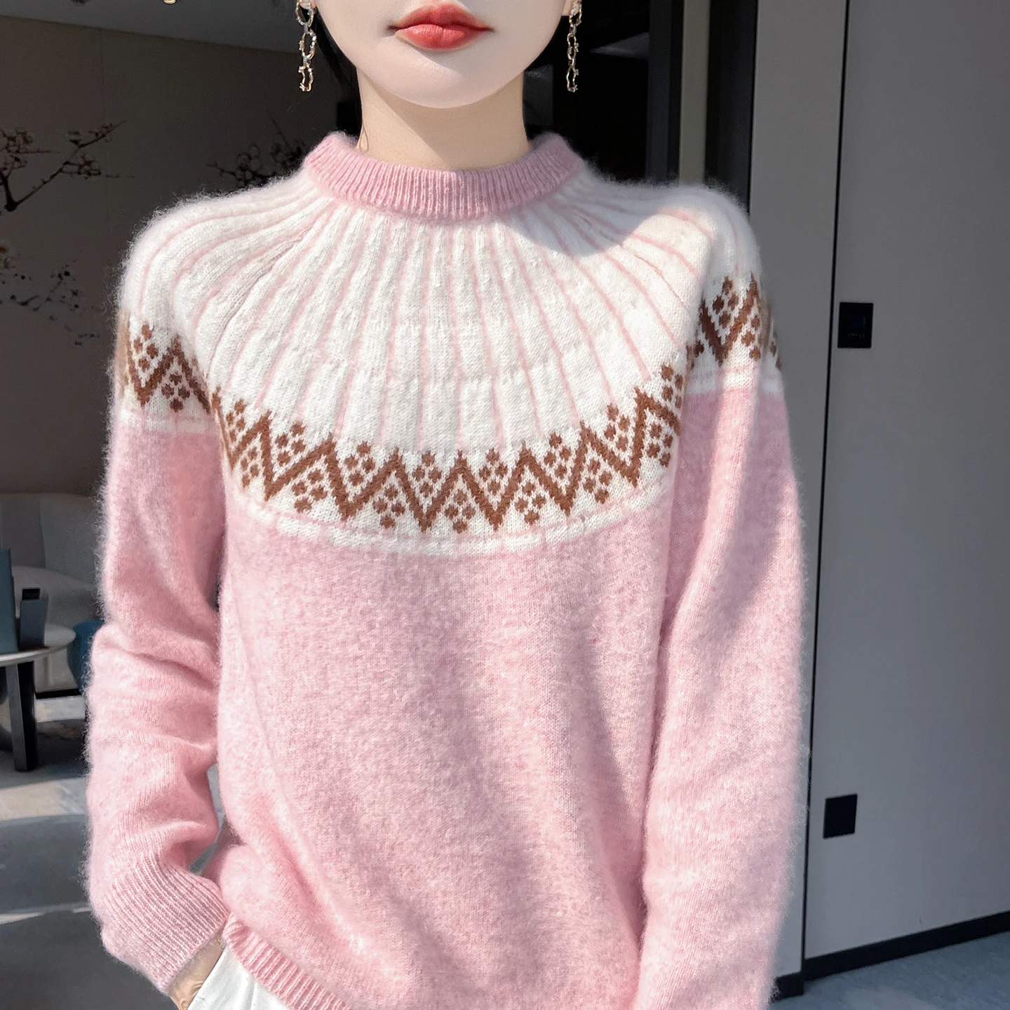 100% Merino Wool Women's Sweater Round Neck White Jacquard Embroidery Knitted Cashmere Autumn Winter Warm Casual Top Ciothing
100% Merino Wool Women's Sweater Round Neck White Jacquard Embroidery Knitted Cashmere Autumn Winter Warm Casual Top Ciothing