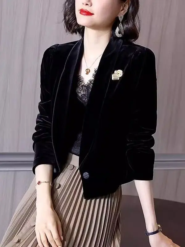 Casual Sle Velvet Autumn Winter ort Coat Bla Open Cardigan Suit Women's Faion Outerwear Dr Zhuo Brand
Casual Sle Velvet Autumn Winter ort Coat Bla Open Cardigan Suit Women's Faion Outerwear Dr Zhuo Brand