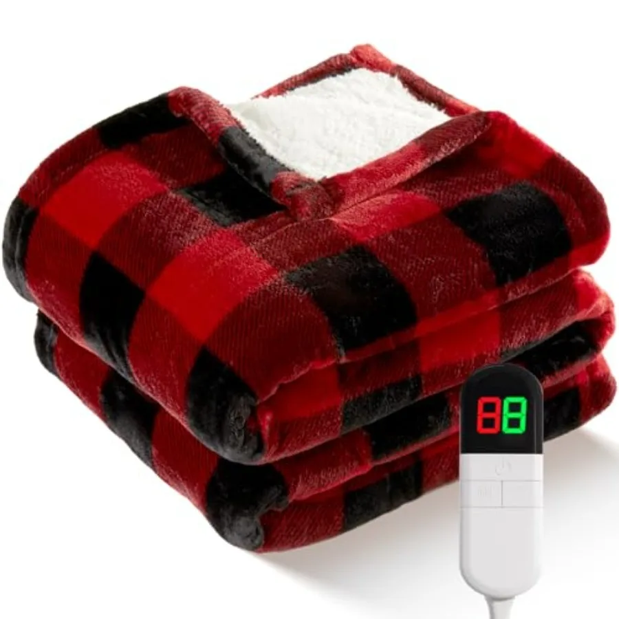 Electric Heated 62"x 84" Sherpa Buffalo Plaid Christmas Twin Blanket with 8 Heating Levels and 8 Hours Auto Off Fast Heating Wa
Electric Heated 62"x 84" Sherpa Buffalo Plaid Christmas Twin Blanket with 8 Heating Levels and 8 Hours Auto Off Fast Heating Wa