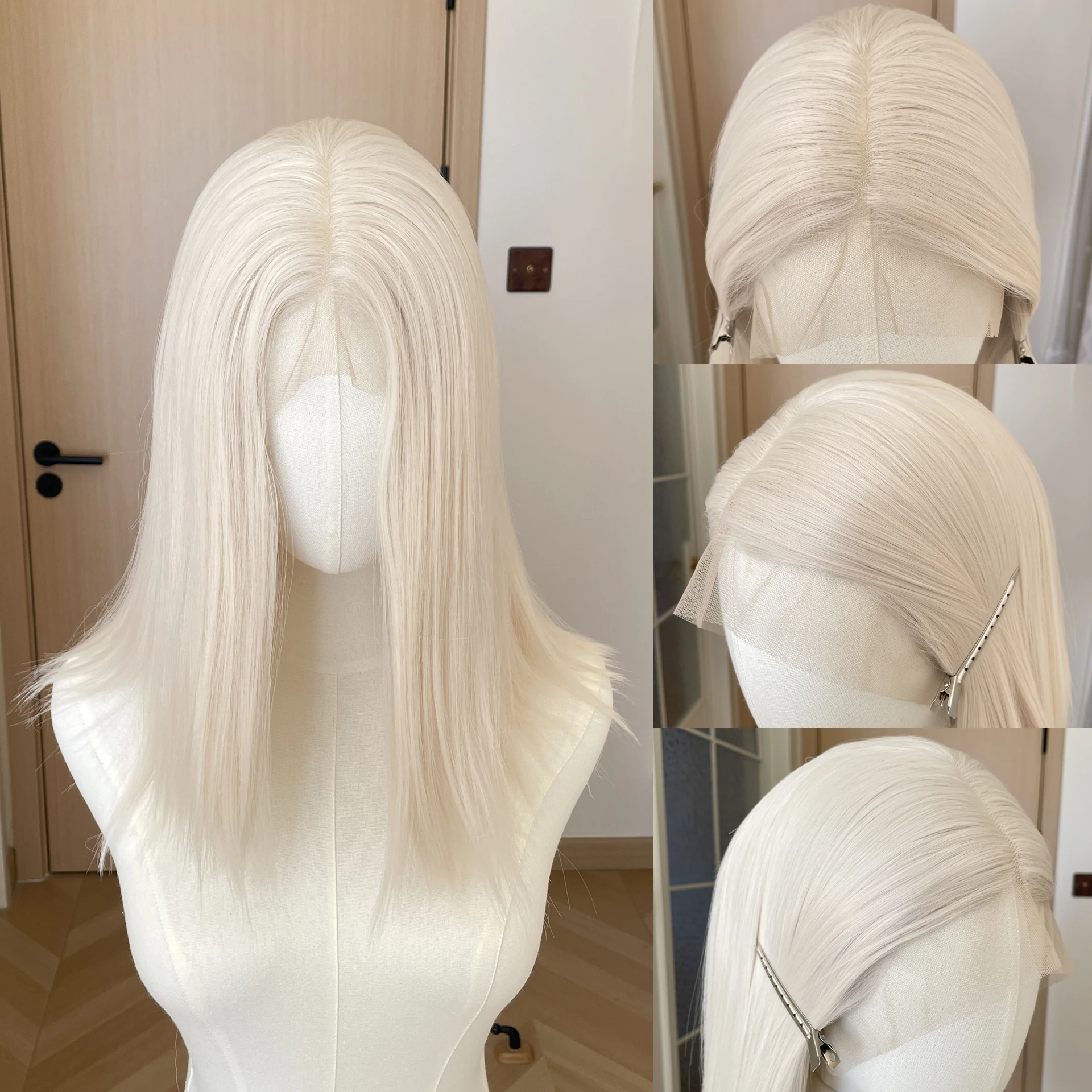 Platinum Blonde Shoulder Length Middle Part Wigs for Women 13x4 Synthetic Lace Front Glueless Wigs 150% Density Natural Hairline
Platinum Blonde Shoulder Length Middle Part Wigs for Women 13x4 Synthetic Lace Front Glueless Wigs 150% Density Natural Hairline