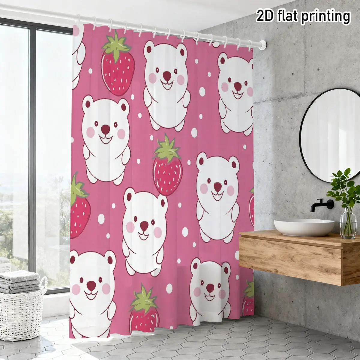 Cute Fruit Bear Shower Curtain, Pink Cartoon Animal Pattern, Kawaii Kids Bathroom Decor, Waterproof Polyester Fabric
Cute Fruit Bear Shower Curtain, Pink Cartoon Animal Pattern, Kawaii Kids Bathroom Decor, Waterproof Polyester Fabric
