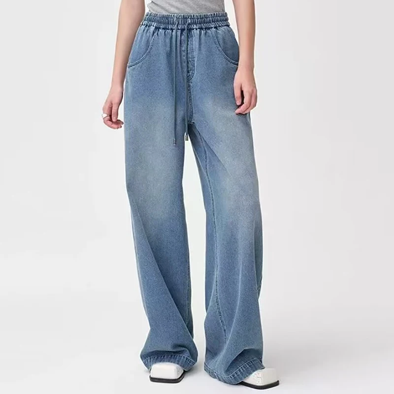 Women's vintage style washed straight leg jeans, fashionable commuter jeans, high quality cotton wide leg pants, 2025, spring,
Women's vintage style washed straight leg jeans, fashionable commuter jeans, high quality cotton wide leg pants, 2025, spring,