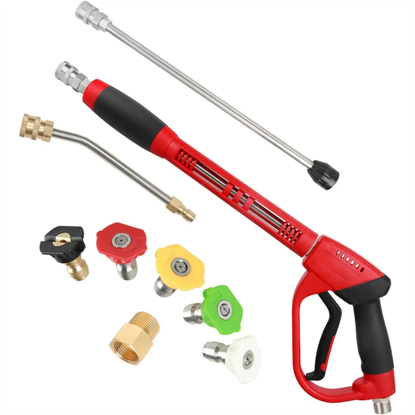 Pressure Washer Gun with Extension Wand, M22 Fitting, 5 Nozzle Tips, 5000 PSI, 47 Inch Upgraded
Pressure Washer Gun with Extension Wand, M22 Fitting, 5 Nozzle Tips, 5000 PSI, 47 Inch Upgraded