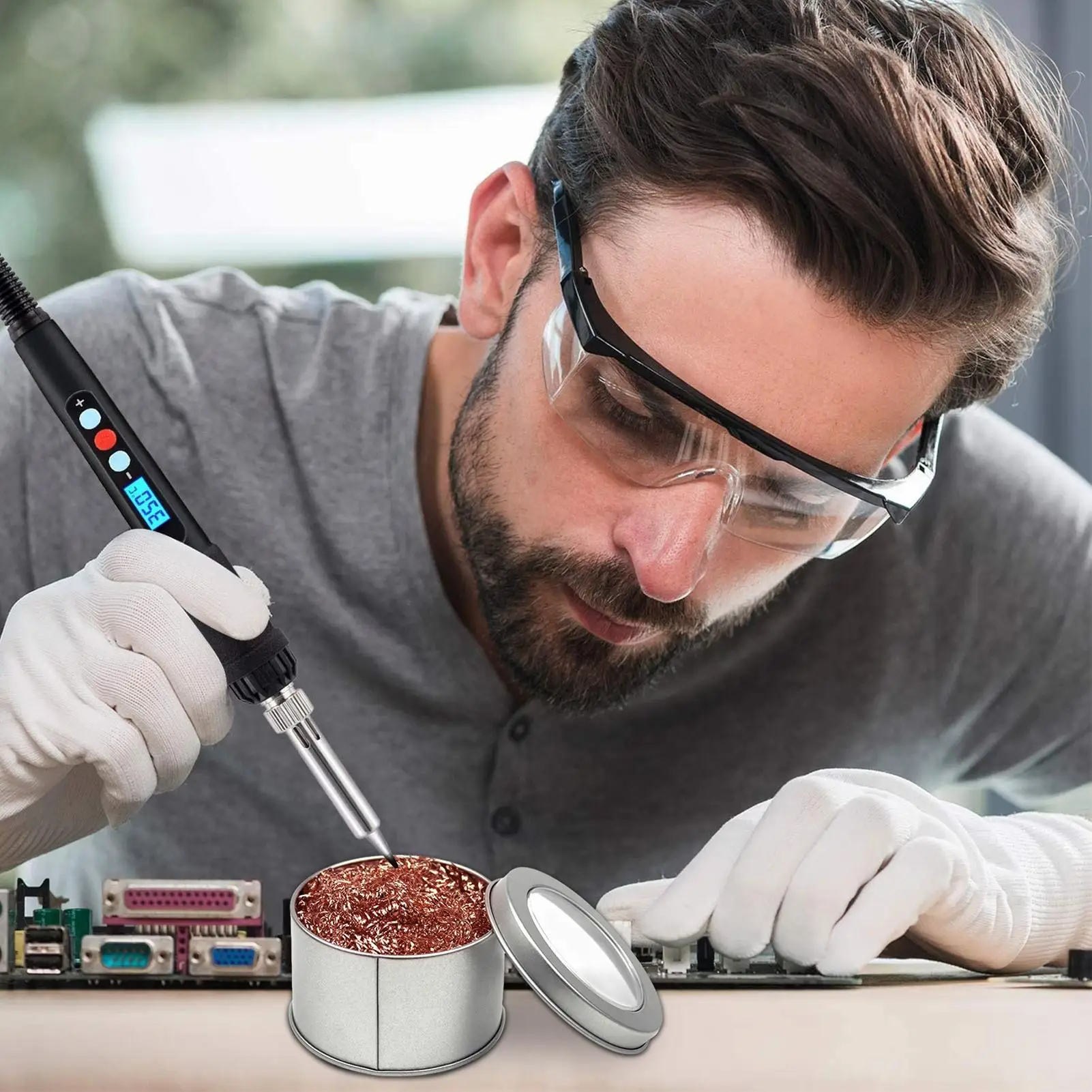 Очиститель жала припоя, жало для пайки, средство для удаления олова, латунный металлический держатель для чистки для сварочной электроники, филировочный флюс
Очиститель жала припоя, жало для пайки, средство для удаления олова, латунный металлический держатель для чистки для сварочной электроники, филировочный флюс