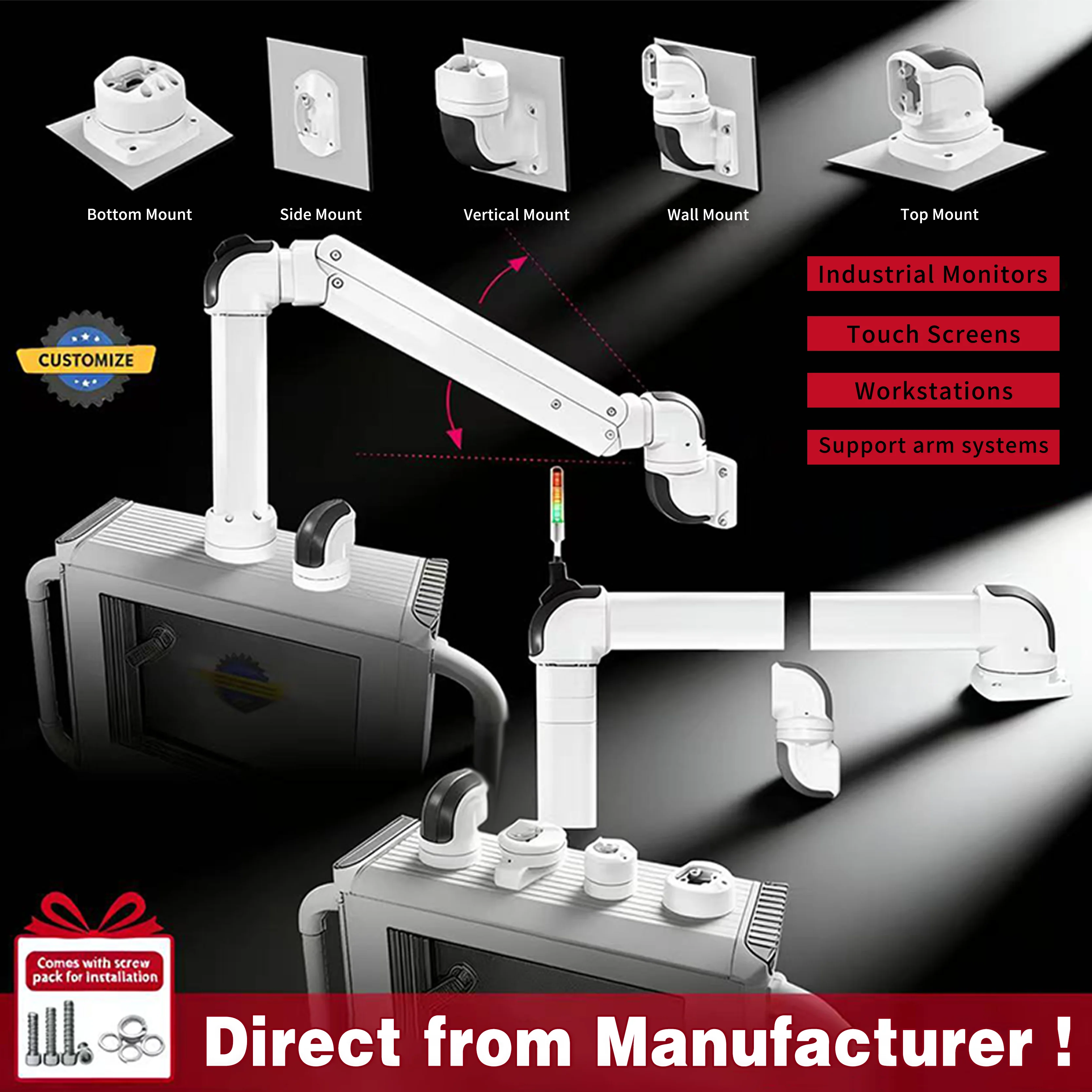 Modular Industrial Aluminum Articulated Arm Systems for HMI Suspension & Waterproof Enclosure Mounting (50KG Load Capacity)
Modular Industrial Aluminum Articulated Arm Systems for HMI Suspension & Waterproof Enclosure Mounting (50KG Load Capacity)