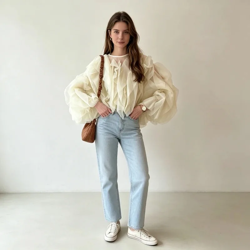 Tops Women Top Round Neck Full Sleeve Ruffled Y2k Streetwear Solid Mesh Elegant Splice Casual Floral Party Night 2026 Summer
Tops Women Top Round Neck Full Sleeve Ruffled Y2k Streetwear Solid Mesh Elegant Splice Casual Floral Party Night 2026 Summer