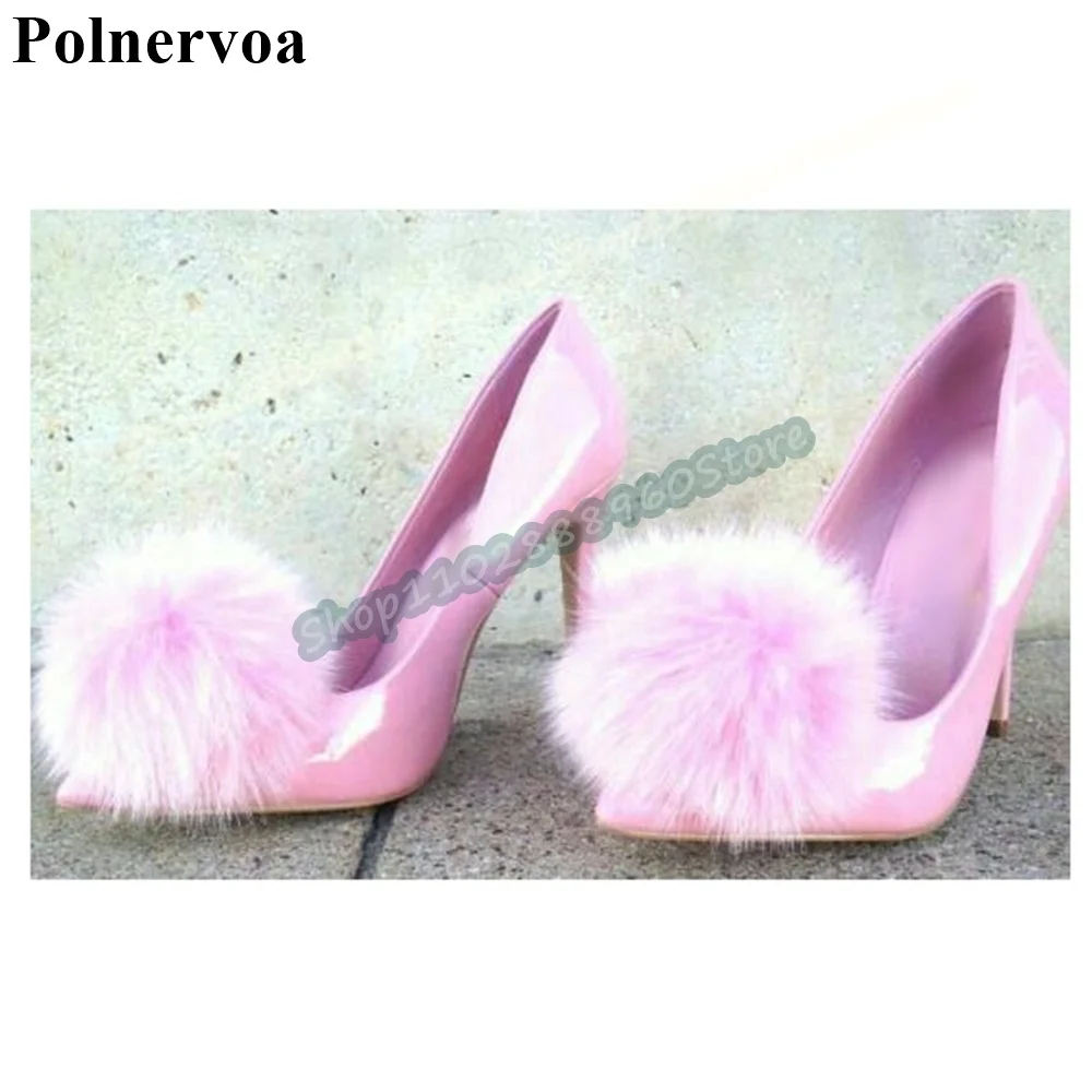Pink Shallow Glossy Leather Fur Ball Pointy Pumps Thin High Heel Shoes For Women Slip On Pointed Toe Casual Lovely Women Pumps
Pink Shallow Glossy Leather Fur Ball Pointy Pumps Thin High Heel Shoes For Women Slip On Pointed Toe Casual Lovely Women Pumps