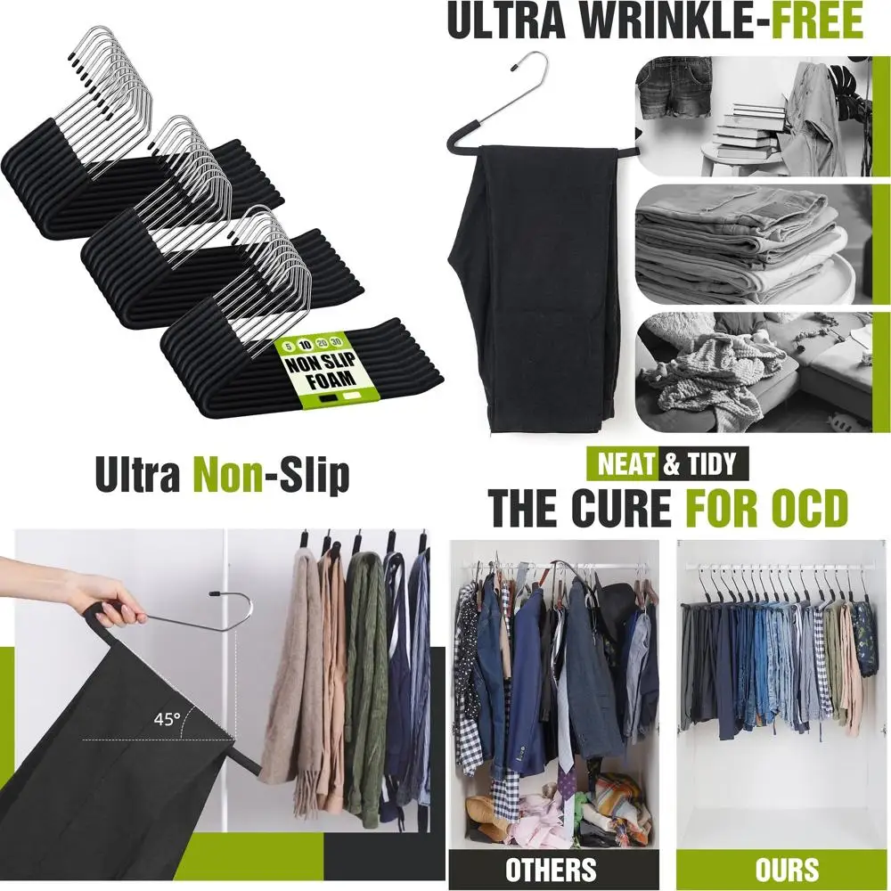 Non-Slip Sponge Padded Heavy-Duty Hangers with Chrome Foam, Space-Saving, Black, 30-Pack
Non-Slip Sponge Padded Heavy-Duty Hangers with Chrome Foam, Space-Saving, Black, 30-Pack