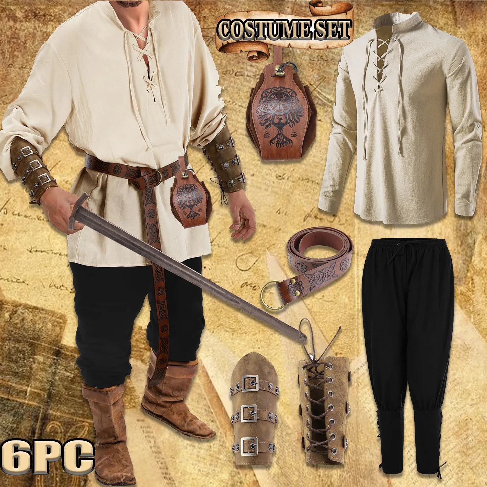 Male Classic Lace Up Shirt Shirt Pants Halloween Carnival Oktoberfest Outfits Scarf Accessory Set Cosplay Dress Medieval
Male Classic Lace Up Shirt Shirt Pants Halloween Carnival Oktoberfest Outfits Scarf Accessory Set Cosplay Dress Medieval