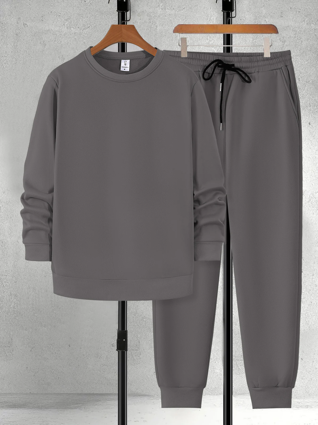 Men's 2 Piece Solid Outfits, Dark Gray Crew Neck Sweatshirt & Jogger Pants Set
Men's 2 Piece Solid Outfits, Dark Gray Crew Neck Sweatshirt & Jogger Pants Set