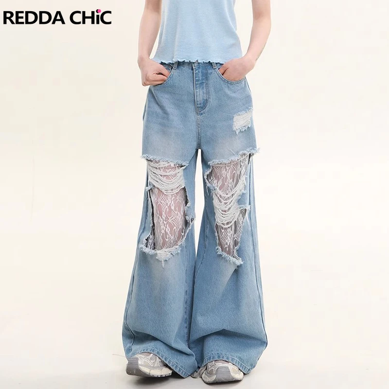 REDDACHiC Hollow Out Lace Women Jeans Loose Fit Casual Raw Edge Ripped Holes Wide Leg Pants Summer Vintage Korean Streetwear
REDDACHiC Hollow Out Lace Women Jeans Loose Fit Casual Raw Edge Ripped Holes Wide Leg Pants Summer Vintage Korean Streetwear