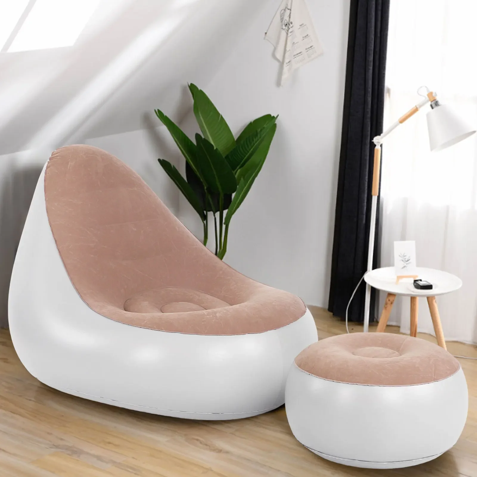 Коричневый надувной стул с пуфиком - флокированное водонепроницаемое удобное надувное кресло
Коричневый надувной стул с пуфиком - флокированное водонепроницаемое удобное надувное кресло