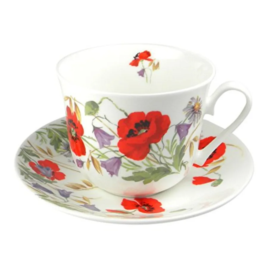 English Meadow Poppy Flower Breakfast Teacup and Saucer Set Fine Bone China
English Meadow Poppy Flower Breakfast Teacup and Saucer Set Fine Bone China