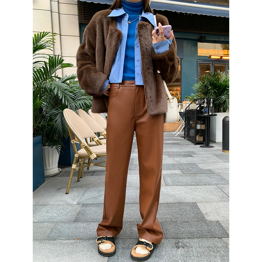 Brown Fleece Wide Leg Leather Pants Women's Casual Trousers Korean Style Long Pants Pi Ji Uu Brand
Brown Fleece Wide Leg Leather Pants Women's Casual Trousers Korean Style Long Pants Pi Ji Uu Brand
