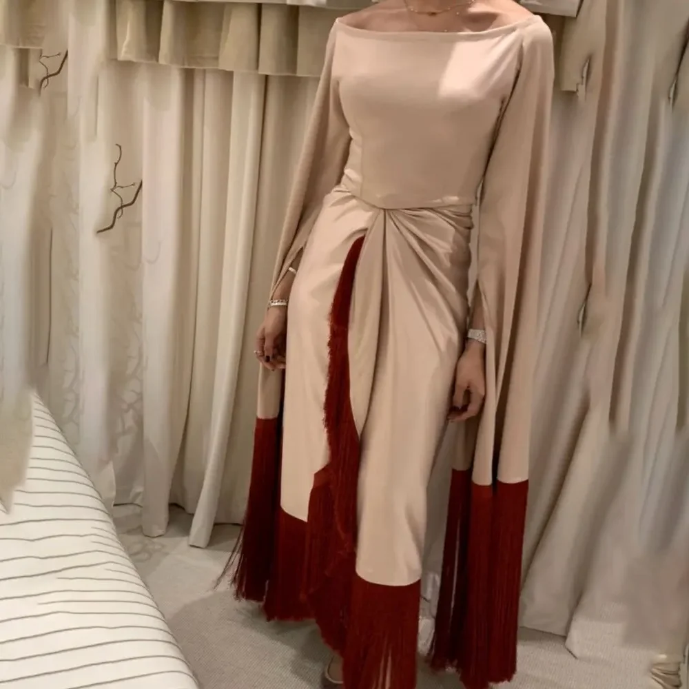 Modest Evening Dress Customized Boat Neck Long Sleeves Contrast Color Fashion Prom Gowns Mermaid Ankle Length Party Dress
Modest Evening Dress Customized Boat Neck Long Sleeves Contrast Color Fashion Prom Gowns Mermaid Ankle Length Party Dress