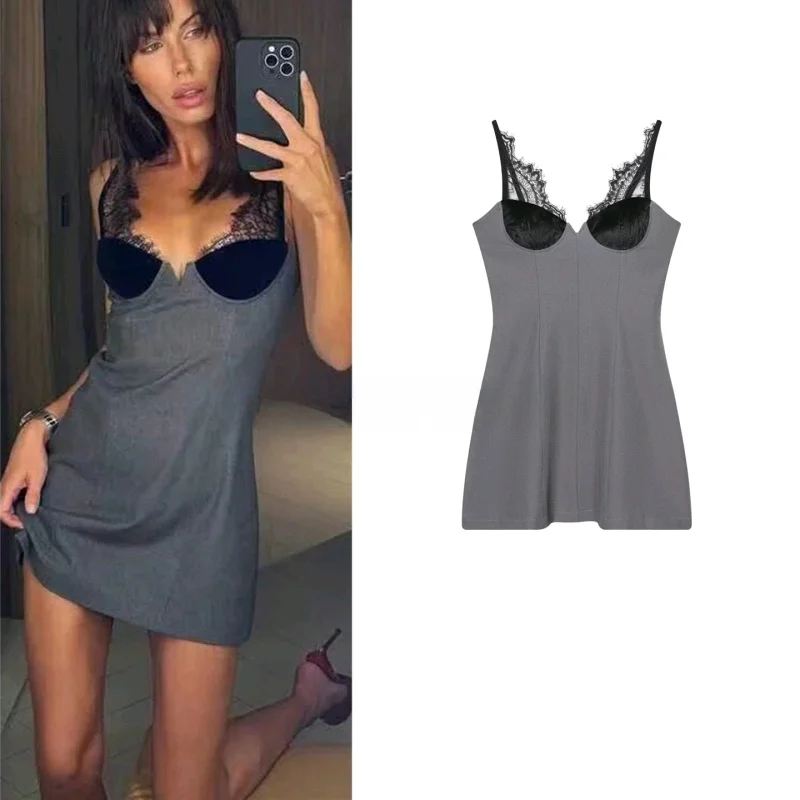 Sexy Lace Patchwork Deep V Neck Sleeveless Short Fit Women's Dress City Commute Polyester Fabric Fairy Skirt Style
Sexy Lace Patchwork Deep V Neck Sleeveless Short Fit Women's Dress City Commute Polyester Fabric Fairy Skirt Style